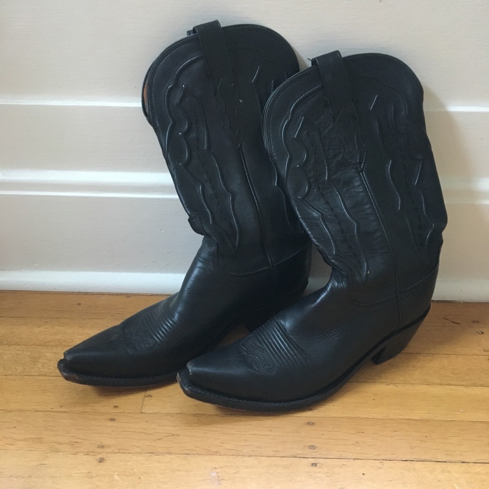 Black leather cowboy boots